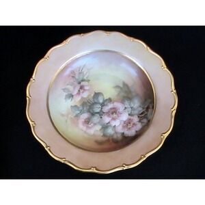 Rosenthal Hand-Painted Serving/Display Bowl Peach/Pink Floral‎ Gold Rim